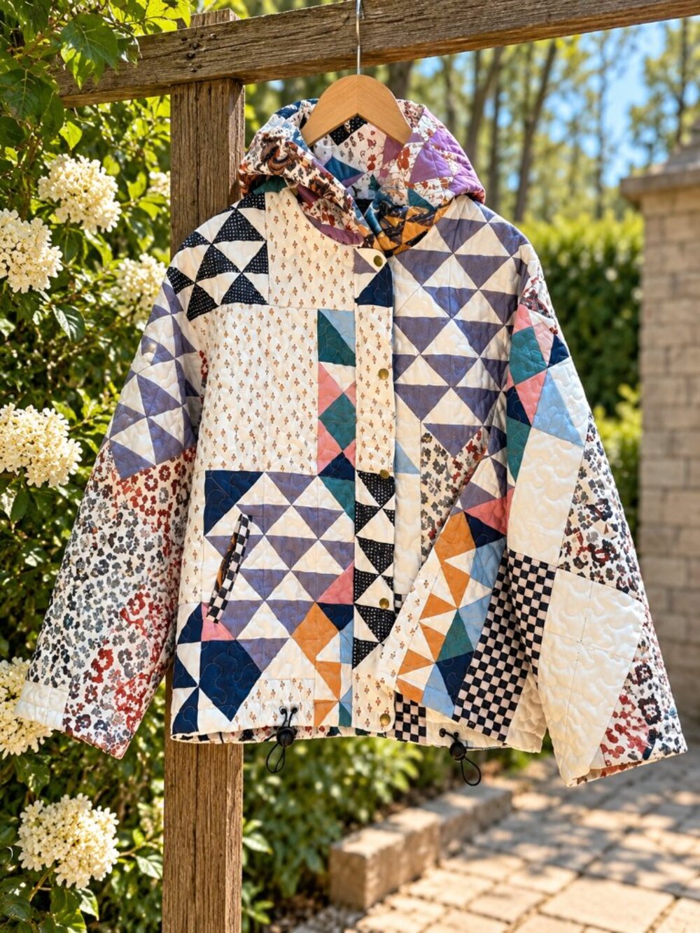 Vintage-Inspired Quilted Patchwork-Print Jacket — Size Small